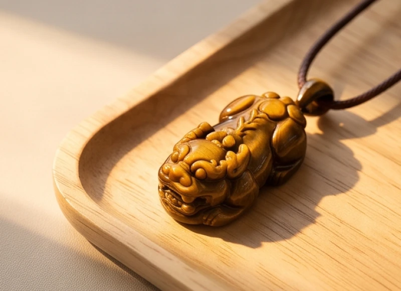 Dây chuyền phong thủy tuổi Dậu: Chọn đá, phối dây và bảng giá 7 Mặt dây chuyền Tỳ Hưu tạc từ khối đá Mắt hổ vàng nâu rực rỡ và uy dũng