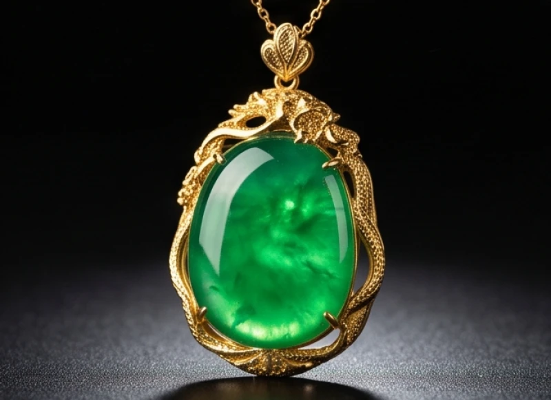 Mặt dây chuyền ngọc cẩm thạch tự nhiên được bọc viền vàng 18K chạm trổ cực kỳ tinh xảo