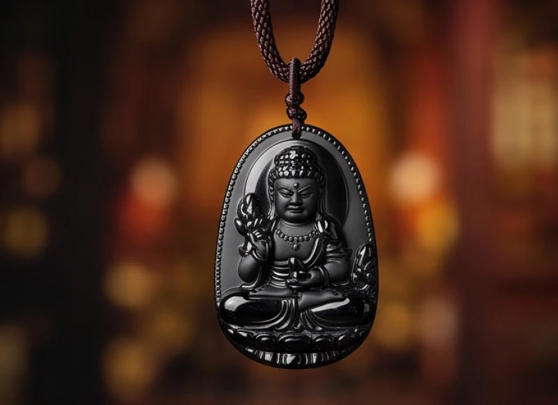 Dây chuyền phong thủy tuổi Dậu: Chọn đá, phối dây và bảng giá 6 Mặt dây chuyền tạc hình Phật Bất Động Minh Vương uy nghi trên phiến đá núi lửa đen