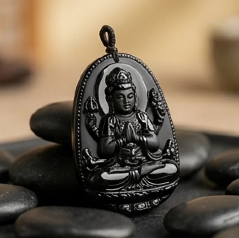 Phật bản mệnh tuổi Tý: Chọn đá hợp mệnh và nghi thức khai quang 6 Đá núi lửa đen Obsidian bóng bẩy khắc hình Phật mang lại nguồn sinh khí dồi dào cho mệnh Thủy