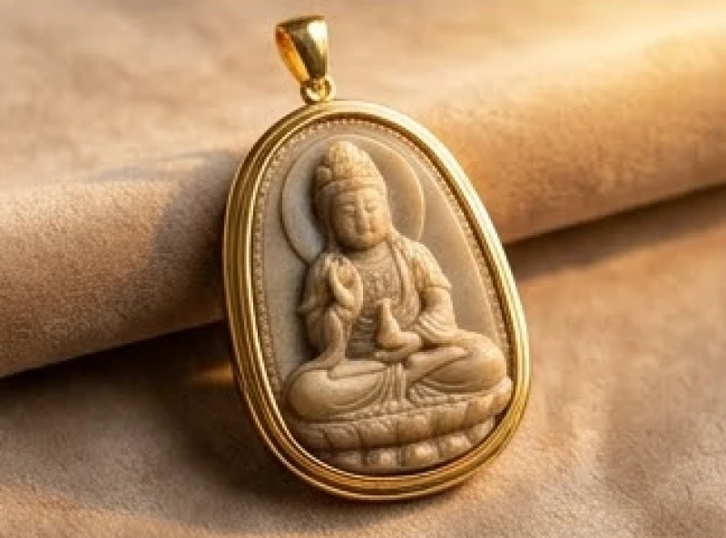 Mặt dây chuyền đá tự nhiên điêu khắc hình Phật được bọc viền vàng mười tám cara sang trọng tinh tế