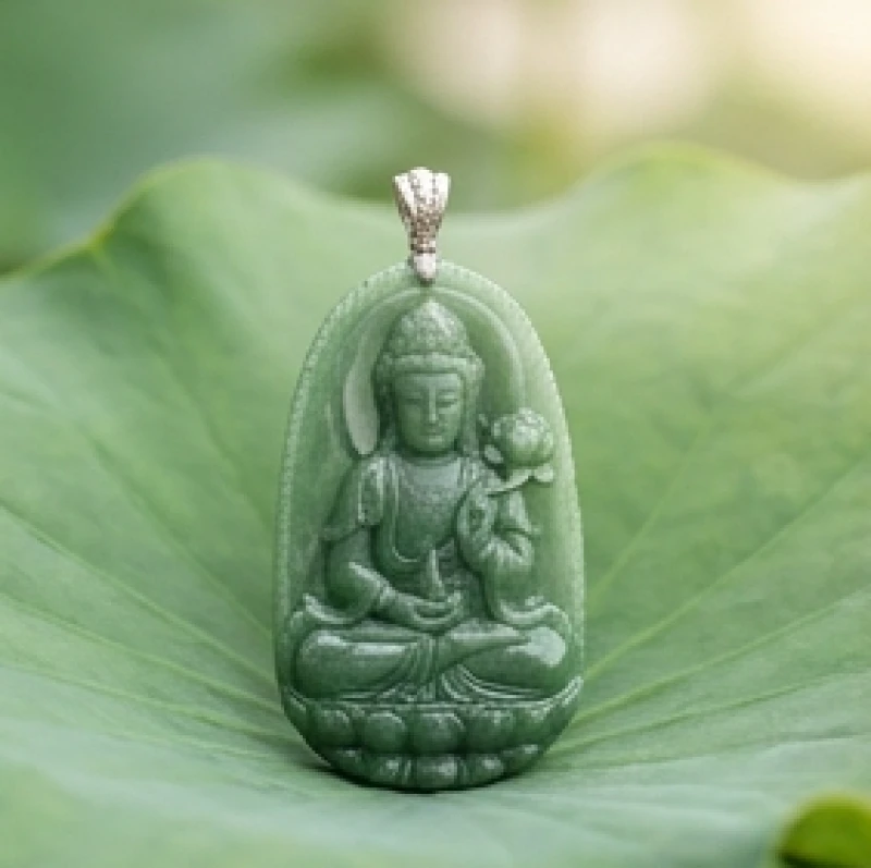 Mặt dây chuyền chạm khắc tôn tượng Đại Thế Chí Bồ Tát trên nền đá tự nhiên