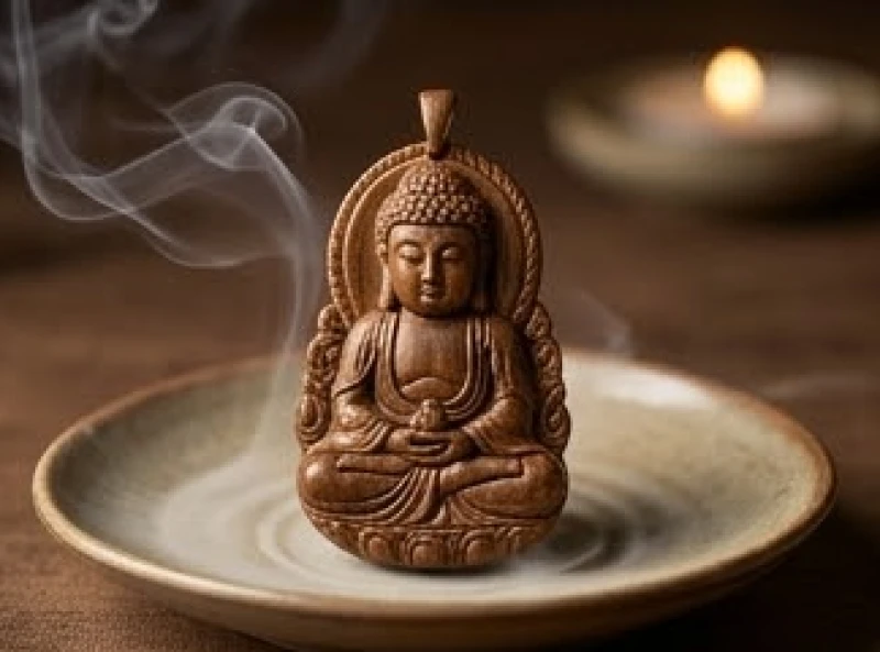 Mặt dây chuyền Phật A Di Đà được điêu khắc thủ công từ khối gỗ trầm hương nguyên bản