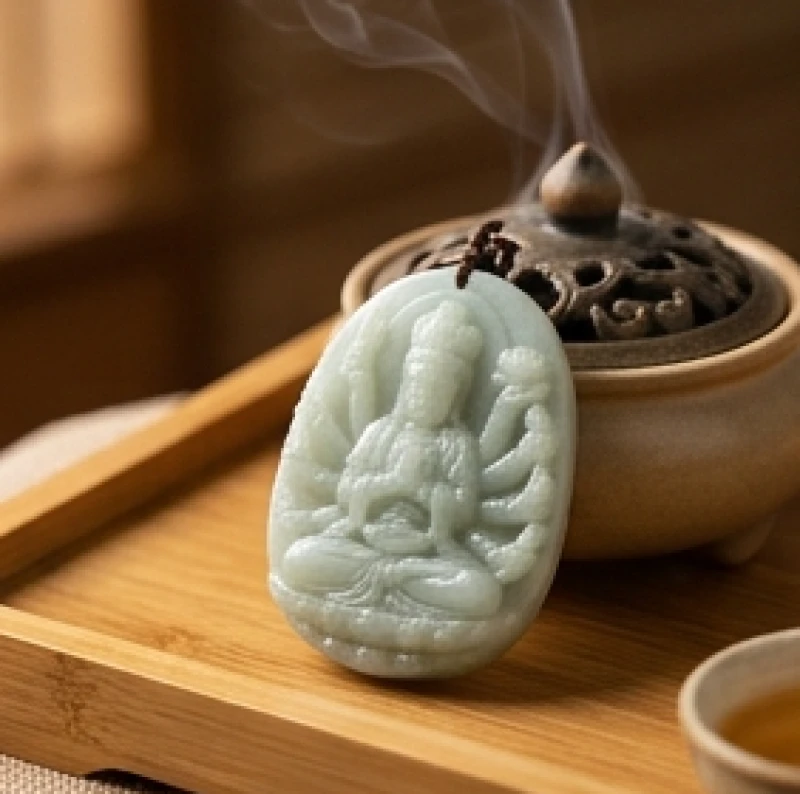 Phật bản mệnh tuổi Tý: Chọn đá hợp mệnh và nghi thức khai quang 1 Mặt dây chuyền Phật Thiên Thủ Thiên Nhãn Bồ Tát chạm khắc tinh xảo trên nền đá tự nhiên nguyên khối