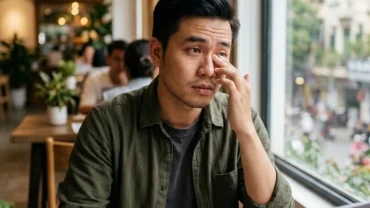 Người đàn ông Việt Nam chạm vào mí mắt để tìm hiểu mắt trái nam giật là điềm gì theo y học và tâm linh