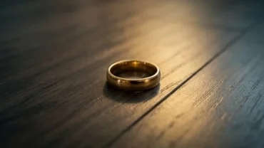 Một chiếc nhẫn vàng rơi trên mặt sàn gỗ mờ ảo gợi lên những thắc mắc về việc mất vàng là điềm gì