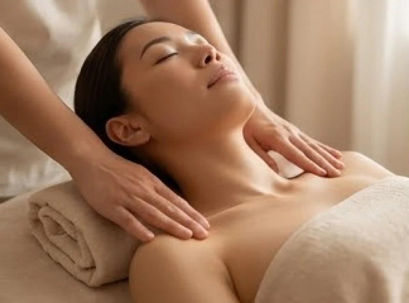 Thao tác xoa bóp thư giãn nhằm giảm thiểu tình trạng bả vai nhô cao do căng cứng cơ bắp
