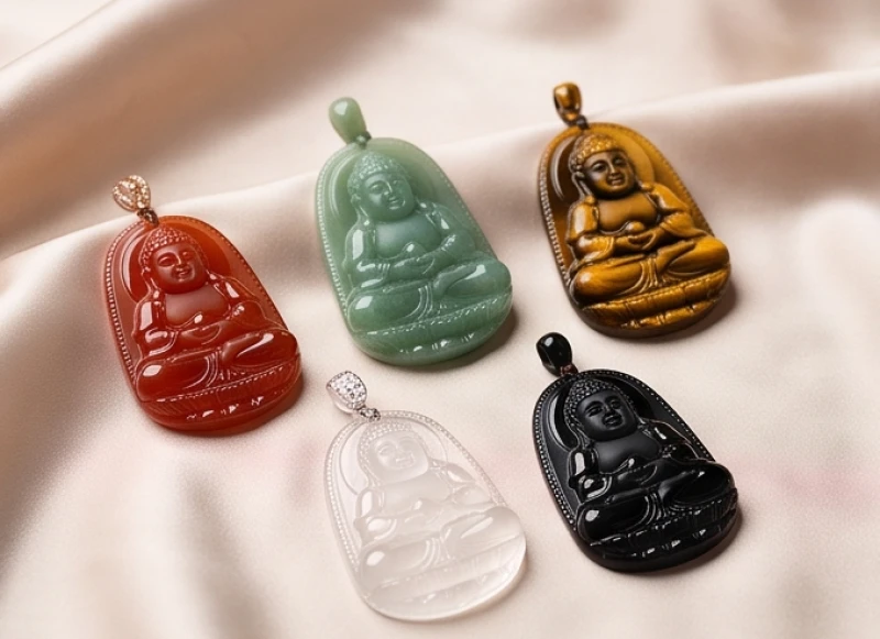 Bộ sưu tập mặt dây chuyền Phật bản mệnh đa dạng màu sắc tương ứng với các mệnh ngũ hành