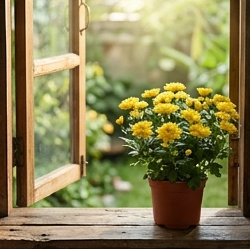 Chậu cúc mâm xôi vàng rực rỡ đón vượng khí cho gia đình tuổi Mậu Dần