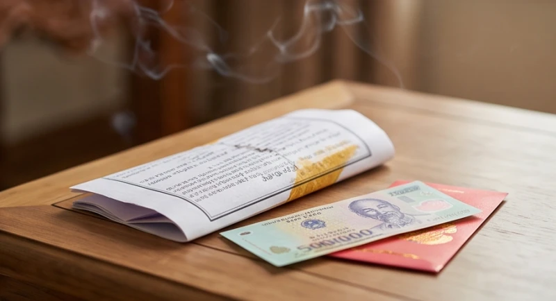 Văn khấn chuộc nhà khi mượn tuổi: Toàn văn bài khấn và mẫu giấy 4 Mẫu giấy mua bán nhà tượng trưng được đặt ngay ngắn cạnh tờ tiền một trăm nghìn đồng