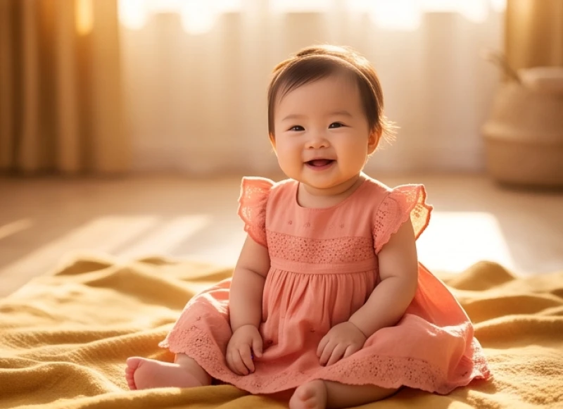 Bé gái diện váy màu hồng phấn rạng rỡ và tràn đầy sức sống tươi mới