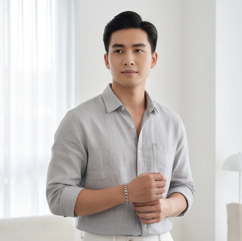 Giáp Thân 2004 hợp màu gì: Bảng màu may mắn và cách hóa giải kỵ 2 Nam giới sinh năm 2004 diện trang phục màu xám ghi thanh lịch kết hợp cùng phụ kiện kim loại bạc