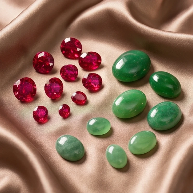 Bộ sưu tập đá Ruby đỏ và Ngọc bích xanh lá mang năng lượng tương sinh