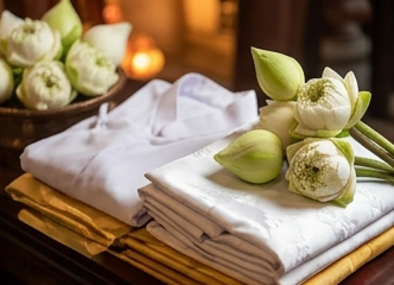 Khăn áo và vật phẩm mang sắc trắng thanh khiết đặc trưng của các vị thánh miền sông nước