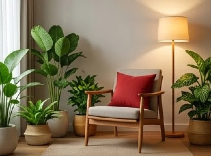 Góc thư giãn kết hợp hài hòa các vật phẩm thuộc hành mộc và hành hỏa