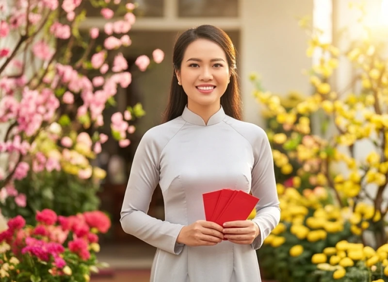 Gia chủ tuổi Hợi chọn người xông đất năm 2027: trọn bộ 5 nạp âm 10 Khách xông nhà mặc trang phục màu trắng xám nhã nhặn, phù hợp với mệnh Thủy năm Đinh Mùi.