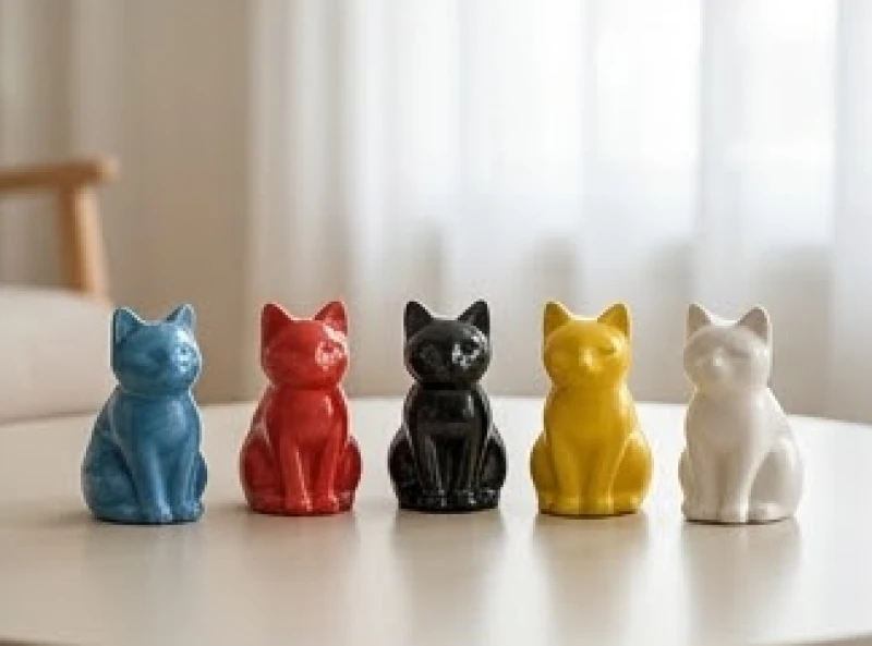 Bộ sưu tập các bức tượng nhỏ đa dạng màu sắc gồm xanh dương đỏ đen vàng và trắng tượng trưng cho ngũ hành