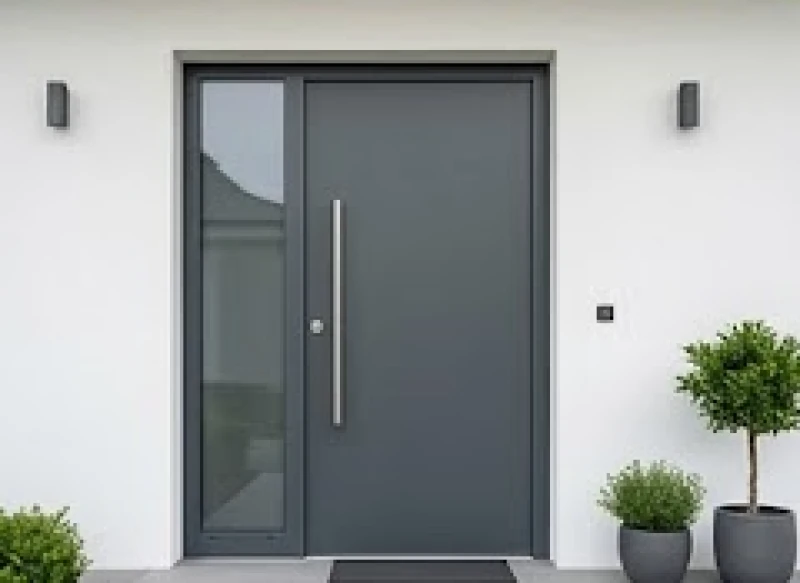 Cửa chính sơn màu xám ghi hiện đại phù hợp với gia chủ tuổi Dậu mang mệnh Kim