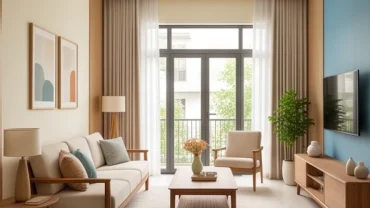 Căn phòng khách được phối màu sơn nhà hợp tuổi Dần với nội thất hài hòa chuẩn phong thủy ngũ hành