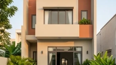 Mặt tiền ngôi nhà hiện đại được phối màu sơn nhà hợp tuổi hợi hài hòa mang lại tài lộc và bình an.