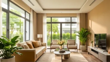Không gian phòng khách hiện đại với màu sơn nhà hợp tuổi thân giúp cân bằng phong thủy