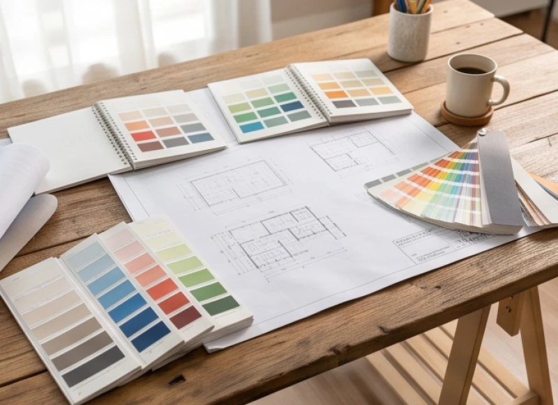 Bản vẽ thiết kế nội thất với các mảng màu sơn phong thủy được phối hợp hài hòa theo bản mệnh