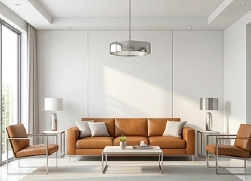 Phòng khách hiện đại phối màu trắng sứ và nâu đất mang lại năng lượng tương sinh cho người mệnh Kim