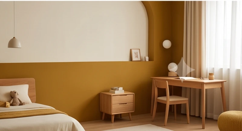 Căn phòng ngủ trang trí bằng tông màu vàng sậm và trắng sữa mang lại vượng khí tốt cho ngũ hành của mệnh Kim