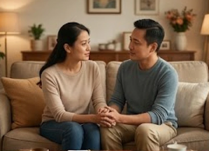 Tình duyên tuổi Ngọ năm 2026: Hạn Kim Lâu và tuổi hợp cưới hỏi 1 Cặp đôi đang ngồi trò chuyện nghiêm túc để giải quyết mâu thuẫn gia đình