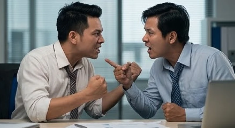 Hai người đàn ông mặc vest đang tranh luận căng thẳng đại diện cho sự rạn nứt niềm tin