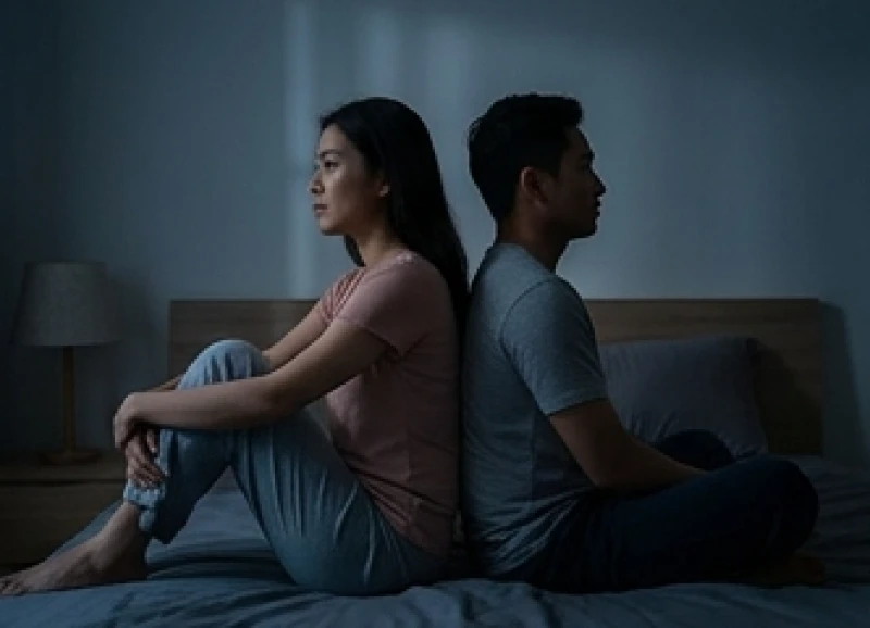 Mơ thấy người yêu chết: Giải mã tâm lý, điềm báo & bộ số 2 Hai người ngồi quay lưng lại với nhau trong bóng tối thể hiện sự rạn nứt tình cảm