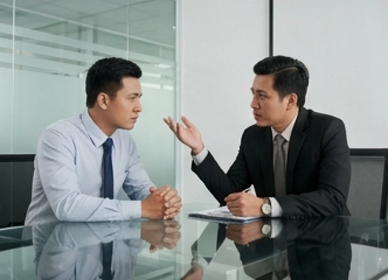 Hai đối tác kinh doanh đang căng thẳng tranh luận và không chịu nhượng bộ trong một cuộc họp chiến lược
