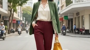 Người mẫu mặc trang phục thanh lịch phối màu trang phục hợp tuổi mùi chuẩn phong thủy ngũ hành