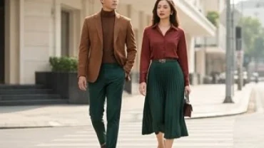 Nam nữ người mẫu tự tin diện các bộ đồ thanh lịch thể hiện màu trang phục hợp tuổi tuất chuẩn phong thủy