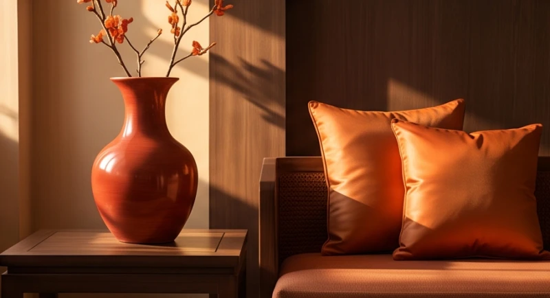 Các vật dụng trang trí nội thất mang tông màu đỏ, cam, tím thuộc hành Hỏa tương sinh cho bản mệnh Thổ