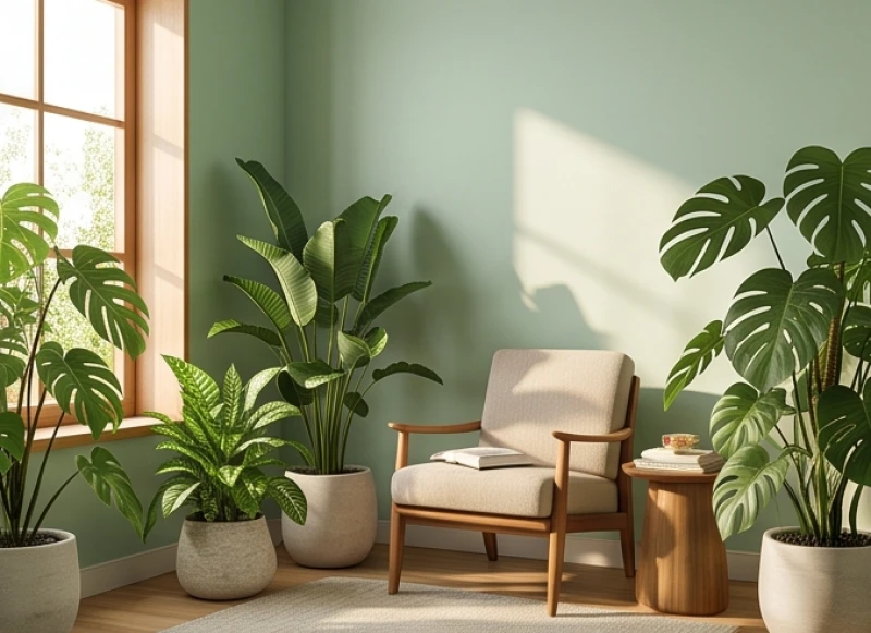 Cây cối xanh tươi và mảng tường sơn xanh ngọc bích giúp tăng cường sinh khí cho người mệnh Hỏa