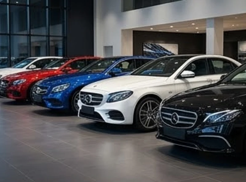 Bảng màu xe ô tô đa dạng đại diện cho ngũ hành được trưng bày dưới ánh đèn showroom lộng lẫy