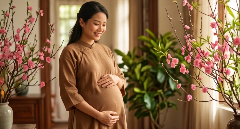 Mơ thấy ngày Tết: Điềm báo từng tình huống và con số may mắn 14 Người mẹ mang thai nhẹ nhàng vuốt ve bụng trong không khí ấm áp