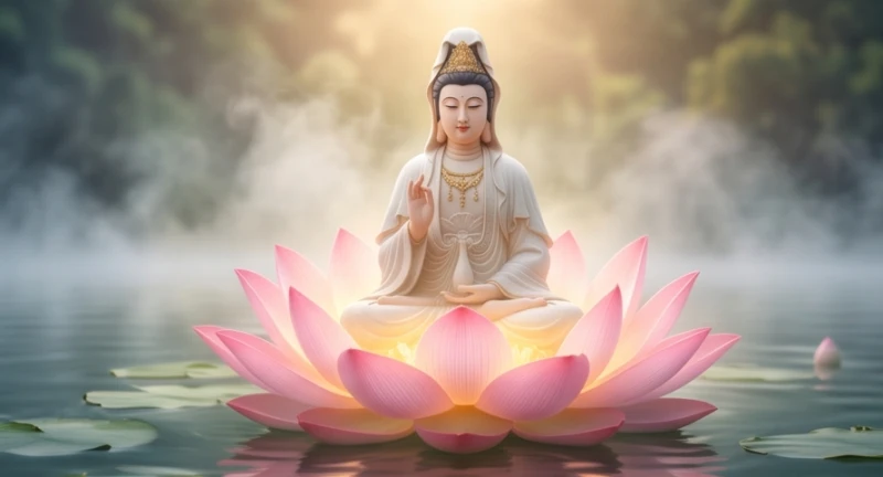 Mơ thấy mẹ Quan Âm: Giải mã điềm cát hung và bộ số tài lộc 2 Phật Bà Quan Âm mỉm cười hiền từ ngự trên đài sen hồng đang tỏa sáng rực rỡ giữa hồ nước thanh tịnh.