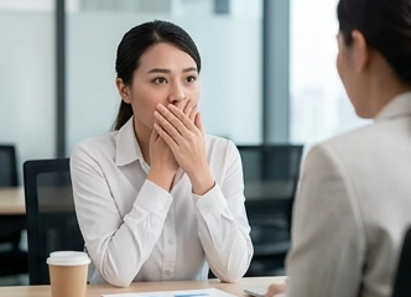 Bị mẻ răng là điềm gì: Ý nghĩa tâm linh, sơ cứu & bảng giá 3 Một nữ nhân viên văn phòng ngần ngại che miệng khi đang trò chuyện cùng đồng nghiệp