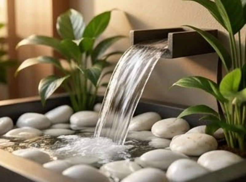 Dòng thác nước trong trẻo chảy qua những phiến đá trắng tượng trưng cho nạp âm Đại Khê Thủy
