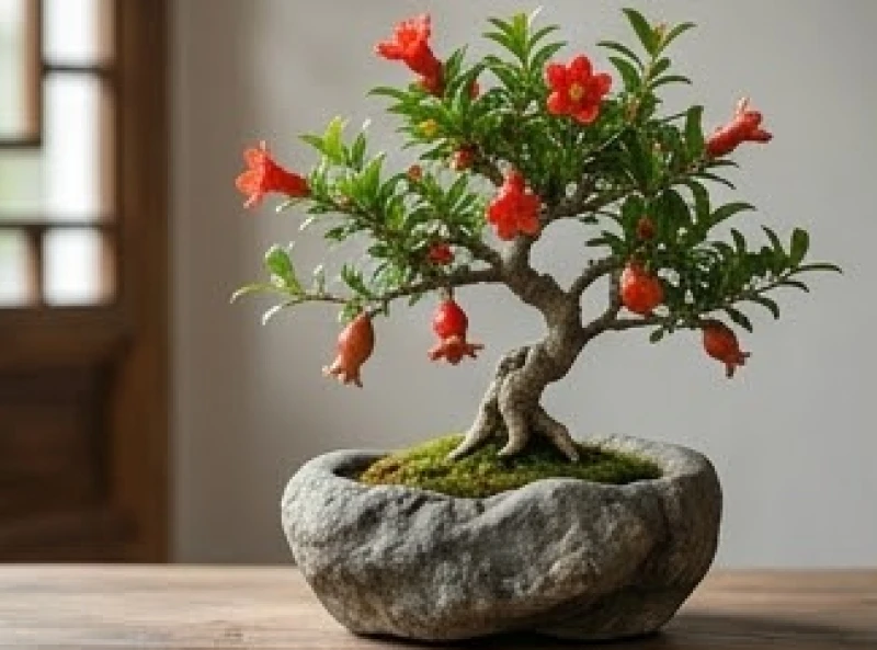 Cây lựu đá trổ bông đỏ rực đại diện cho ngũ hành Thạch Lựu Mộc của nữ mạng Tân Dậu 1981