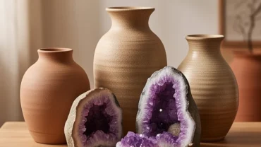 Sắp đặt các vật phẩm phong thủy bằng gốm sứ và đá tự nhiên tượng trưng cho vượng khí của người tìm hiểu mệnh thổ hợp mệnh gì