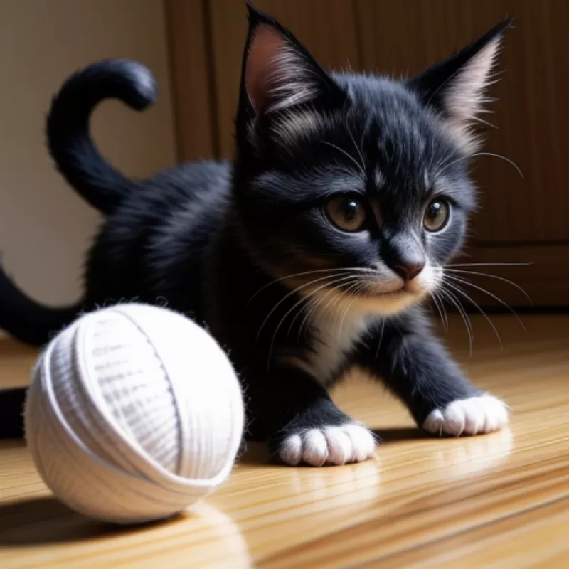 Mèo con chơi đùa cùng bóng len