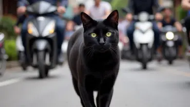 Black Cat Crossing the Road