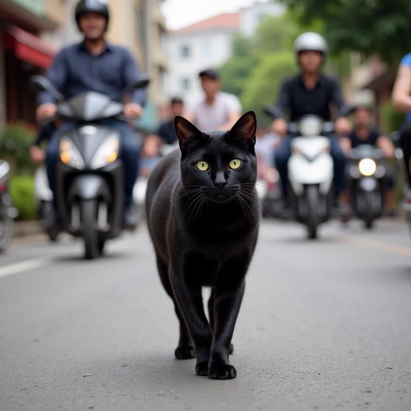 Black Cat Crossing the Road