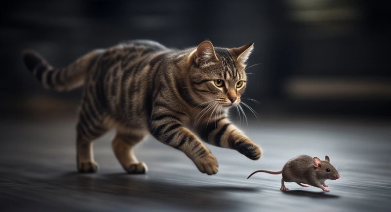 Mơ thấy mèo đuổi chuột: Phân biệt điềm báo & con số may mắn 1 Con mèo vằn hung dữ đang lao nhanh về phía trước để rượt đuổi con mồi