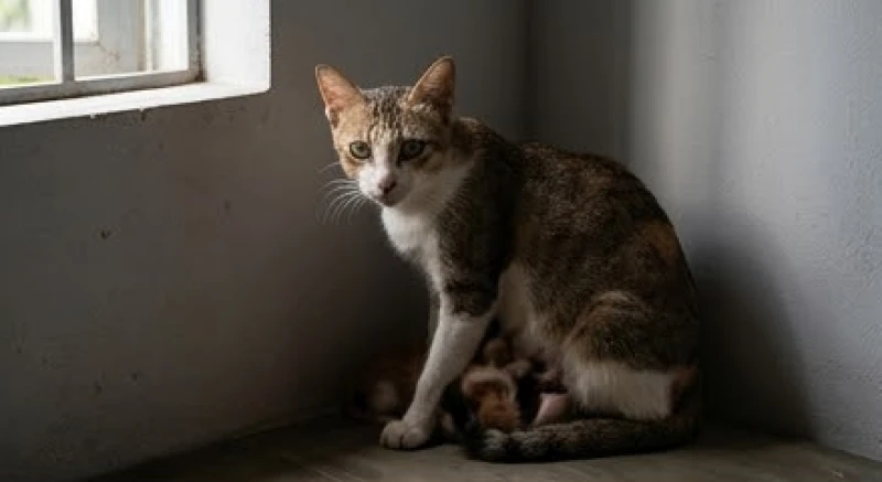 Mèo đẻ trong nhà là điềm gì: Luận giải theo màu lông, số con 1 Mèo hoang an tâm chọn một góc khuất an toàn trong nhà để hạ sinh đàn con khỏe mạnh