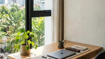Góc làm việc hiện đại ứng dụng mẹo phong thủy giúp tuổi thân thăng tiến trong sự nghiệp vững chắc
