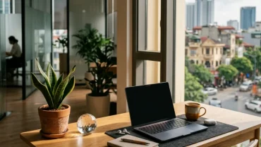 Bàn làm việc áp dụng mẹo phong thủy giúp tuổi tuất thăng tiến trong sự nghiệp với cây kim tiền